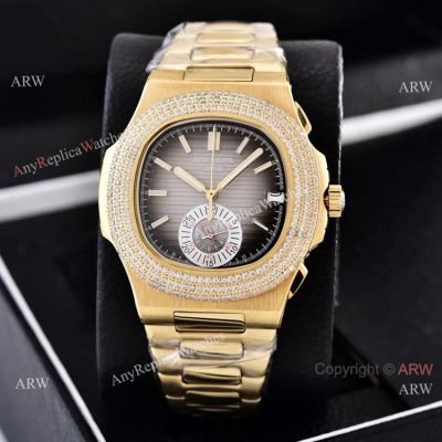 Clone Patek Philippe Nautilus Yellow Gold Diamond Bezel Chronograph Watches